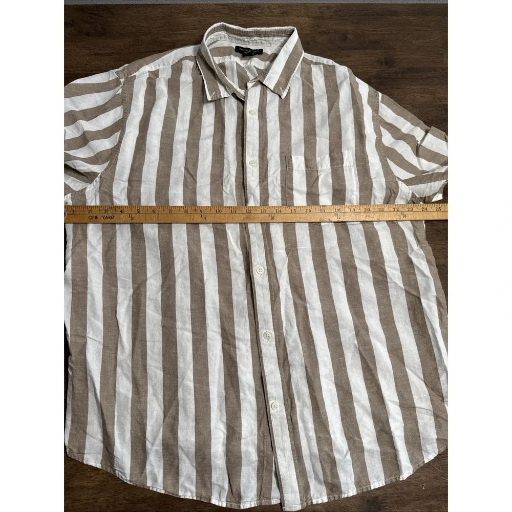 Banana Republic Mens Brown Striped Linen Blend Button Up Shirt Short Sleeve XXL